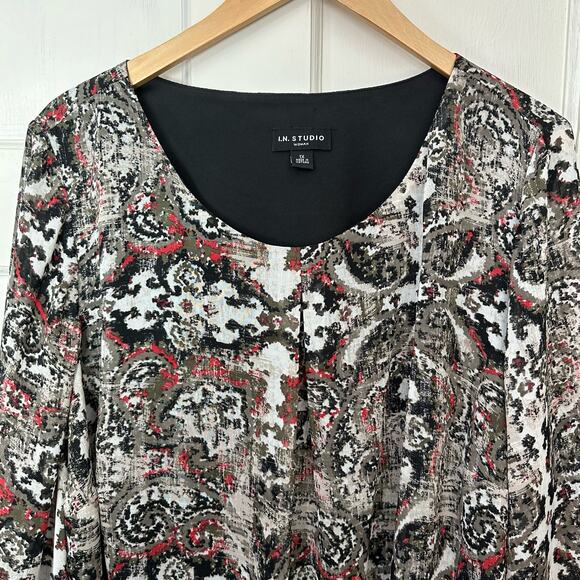 Boho Festival Fringe Blouse Womens Plus Size 1X I.N. Studio Elastic Hem Casual - Picture 6 of 8